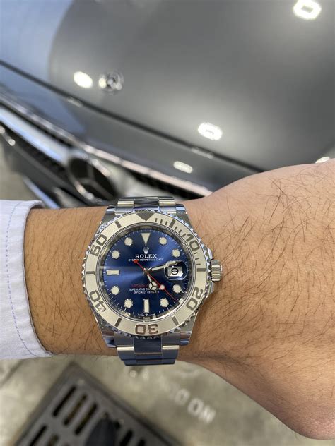 rolex yacht master blue dial on wrist|rolex yachtmaster blue dial 40mm.